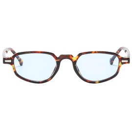 Long Keeper Retro Oval Sunglasses for Women Small Narrow Rectanle Sunglasses 90s Vintage Slim Rectangular Sunglasses UV400 Protection (Leopard Blue)