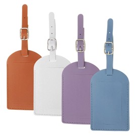 PATIKIL Leather Luggage Tag Side-Open, 4 Pcs Luggage Tags Cute Pu Bag Label Suitcase Name Labels for Suitcases Accessories Airplane Travel Essentials, Brown/Blue/Purple/White