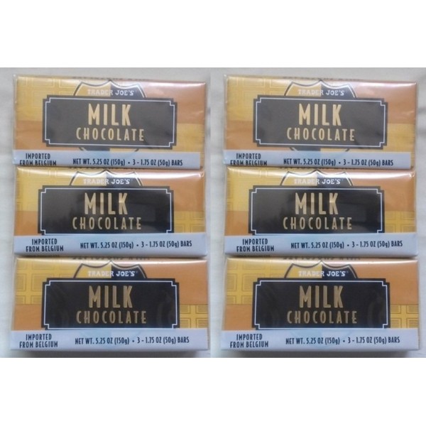 NEW Trader Joe's Milk Chocolate Candy Bars 6 PACK (18 candy bars total) NO ARTIFICIAL FLAVORS/COLORS NO PRESERVATIVES