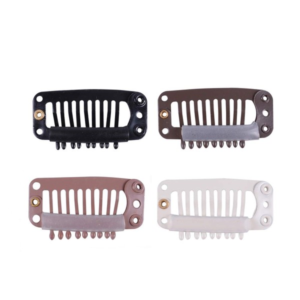 Wig Clips with Rubber Snap Clips Hairpieces 9-Tooth Wig Combs Wig Comb 24 Pieces/Lot (32 mm Length Dark Brown)