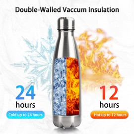 Insulated Water Bottle,17oz Stainless Steel Water Bottles with straw lid,Metal Sports Thermos Water Bottles for Boys,Girls,Double Wall Vacuum BPA-Free Flask for School, Sports(SLIVER)