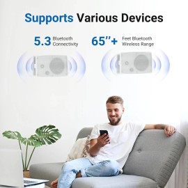 Herdio 2X5.25" Outdoor Bluetooth Speakers Waterproof Wall Mount 300W TWS Stereo - White, 4 IN