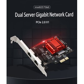 Dual-Port PCIe Gigabit Network Card 1000M PCI Express Ethernet Adapter with Intel 82575/82576 Two Ports LAN NIC Card for Support PXE for Windows/Windows Server/Linux/Freebsd/DOS with Low Profile