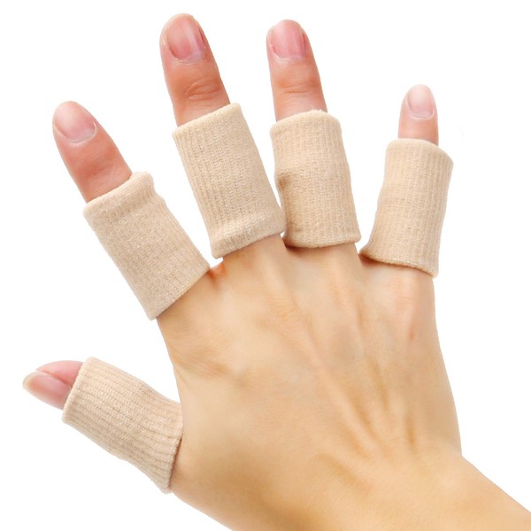 Senkary 20 Pieces Finger Sleeves Protectors Thumb Brace Support Elastic Compression Protector for Relieving Pain, Arthritis,Trigger Finger, Sports (Beige)