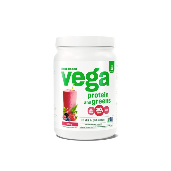 Vega Protein and Greens Berry, 18 Servings - Plant Based Protein Powder Plus Veggies, Vegan, Non GMO, Pea Protein for Women and Men, 1 lbs (Packaging May Vary)