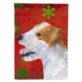 Caroline's Treasures SS4711GF Jack Russell Terrier Red Green Snowflakes Holiday Christmas Garden Flag Mailbox Flag Decorative Yard Flag Banner Outside Patio Artwork Yard Flower Beds, Garden Size, MUL