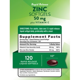 Zinc with Vitamin C | 50mg | 120 Softgels | Non-GMO & Gluten Free Supplement | by Natures Truth
