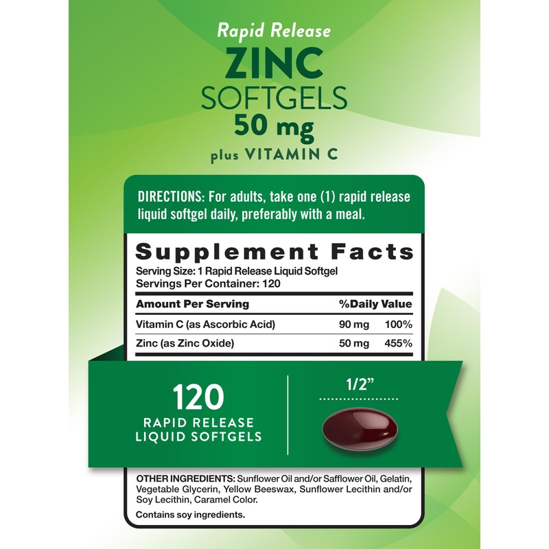 Zinc with Vitamin C | 50mg | 120 Softgels |