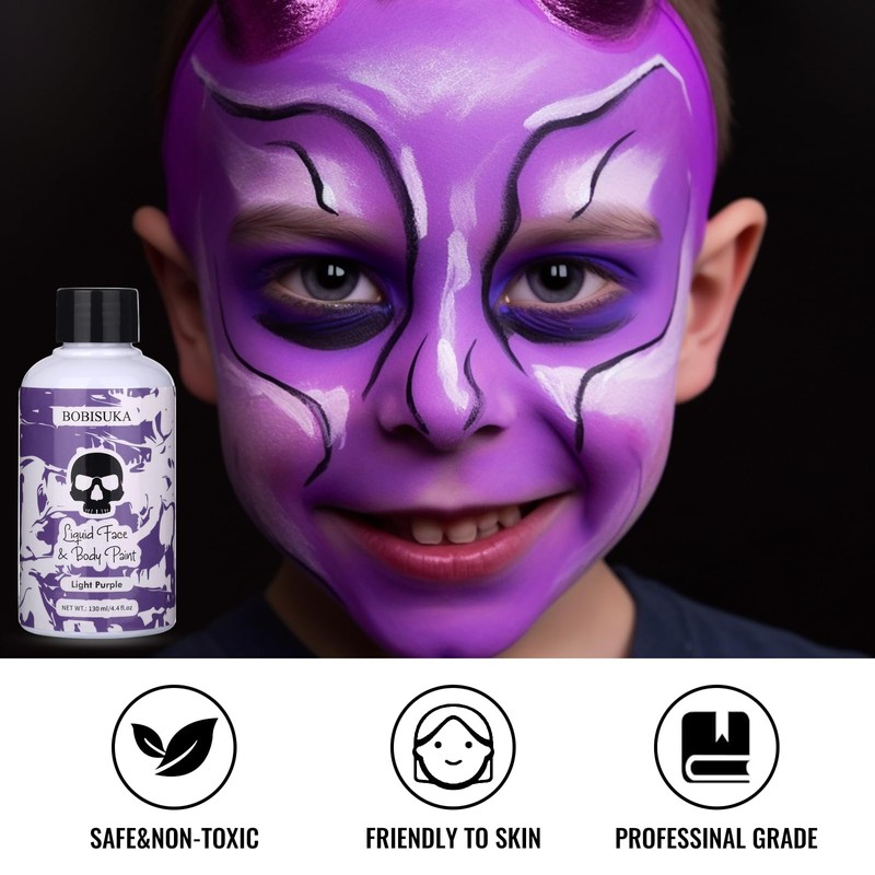 BOBISUKA Light Purple Face Body Paint Liquid Texture Washable Non