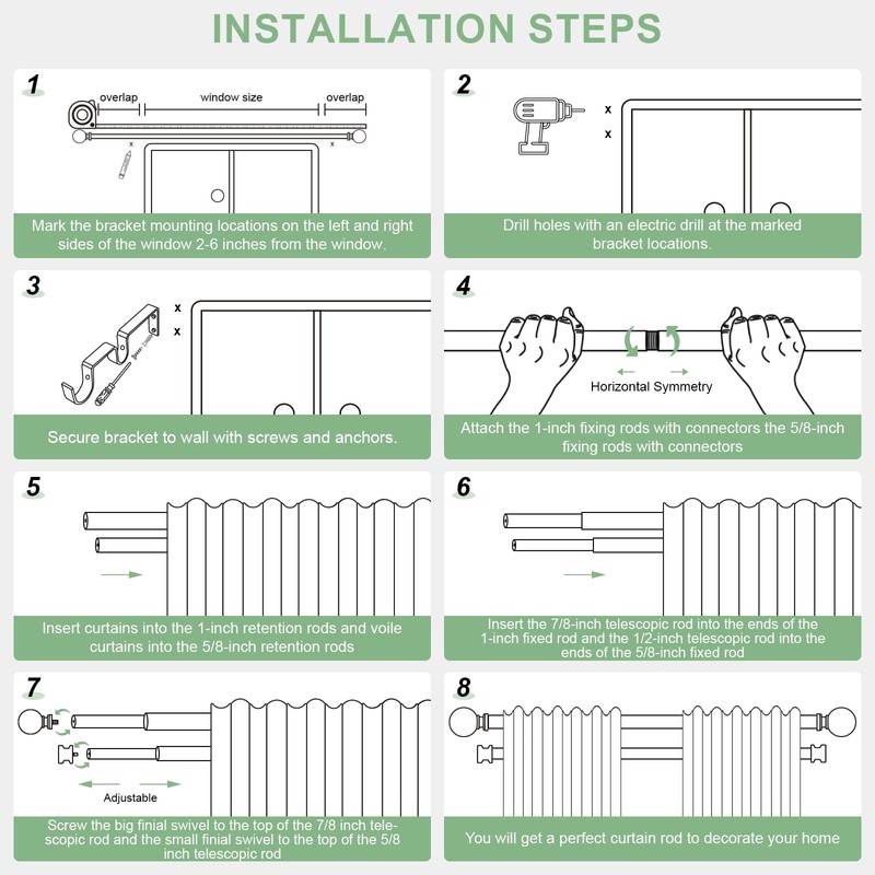 TANGWIN Wood Double Curtain Rods for Windows 36 to 88:Boho