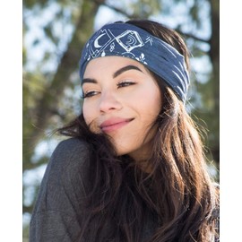 Soul Flower Women's Moon Beam Recycled Boho Headband, Blue Organic Cotton Stretchy Wide Half Bandeau Accessory