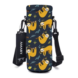 AMARY 500ML Neoprene Water Bottle Carrier Bag with Adjustable Shoulder Strap,Insulated Water Bottle Cover for Stainless Steel/Glass/Plastic Bottles 16.9OZ (sloth)