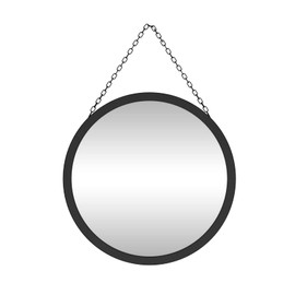 SANY DAYO HOME 12 inch Real Glass Black Round Mirror with Chain, Metal Framed Small Wall Hanging Circle Bathroom Shower Mirror for Home, Office, Door, Locker