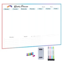 AMO HERMOSE Weekly Planner Magnetic Whiteboard Calendar for Refrigerator, 17.7x11.8 Inch Dry Erase Board with Markers, Eraser & Magnets for Shopping Lists, Notes, and Organization