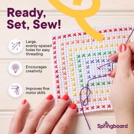 Springboard Cross Stitch Fabric Circles - 10-Pack of Binca Mesh for Sewing - 100% Cotton, 6-Count Embroidery Fabric for Kids - Cross Stitch Accessories - 15 cm Diameter Circles - Assorted Colours