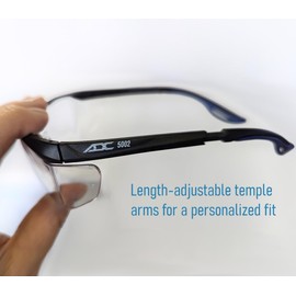 ADC 5002BKQ Deluxe Full-Frame, Length-Adjustable Protective Eyewear with UVA and UVB Protection, Black and Blue Accents with Clear Lenses