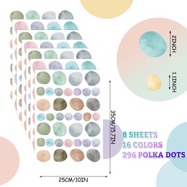 Epakh 296 Pcs Polka Dots Wall Decal Playroom Wall Decor Gifts Boho Rainbow Kids Wall Art Colorful Room Nursery Bedroom Classroom Watercolor Wall Decals Peel and Stick Modern(Fresh Colors)