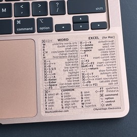 Synerlogic (2pcs) for Mac Word & Excel Shortcuts Cheat Sheet Sticker | Quick Reference Keyboard Shortcut Stickers | Word Excel Shortcuts Sticker MacBook Air/Pro (Clear/Black/2)