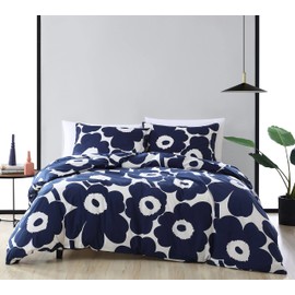 MARIMEKKO - Queen Comforter Set, Cotton Bedding with Matching Shams, Lightweight Home Decor for All Seasons (Unikko Indigo, Queen)