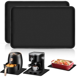 wocpvm Heat Protection Mat, Pack of 2, Fire Protection Mat for Air Fryer, Heat Resistant Underlay, Waterproof for Outdoor Grill, Lawn, Patio, 40 x 60 cm, Black