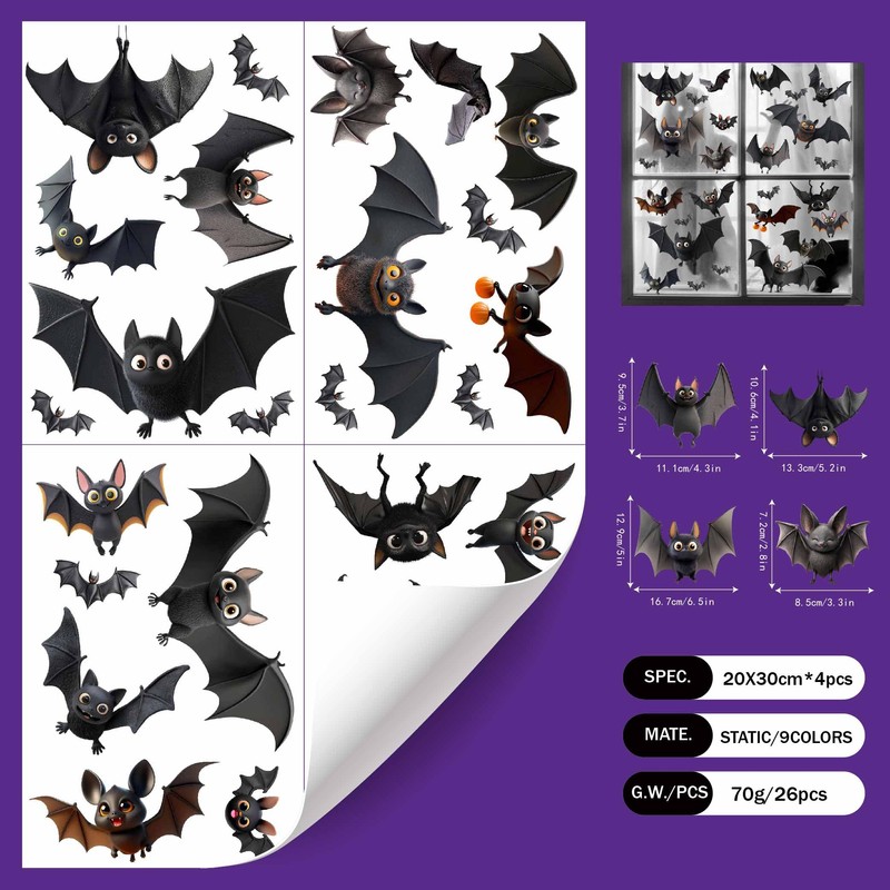 VELUMI Halloween Window Clings, Static Cling Stickers for Glass (Bat2)