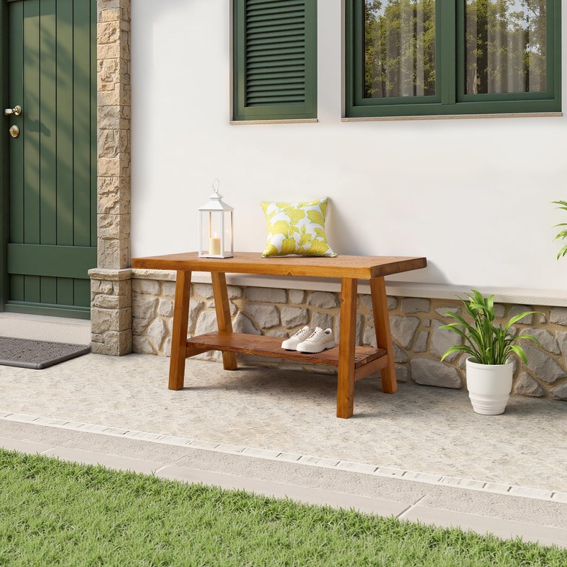 Warmiehomy Solid Wood Bench, 30” Rustic Farmhouse Entryway Bench for
