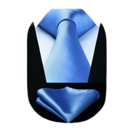 HISDERN Tie Extra Long Plain Light Blue Men's Tie Handkerchief Business Party Plain Ties Elegant Wedding Tie & Pocket Square Set, C Light Blue