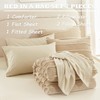 7 Pieces Fluffy Full Comforter Set, Beige Fleece Striped Bedding