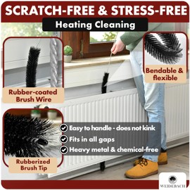 Weidebach® Radiator Bristle 50in / 30in Long, Nylon Bristle, Radiator Cleaning Brush Animal Hair-Free Bristle, Radiator Brush, Gets Into Every Corner, Stable & Flexible Heating Brush