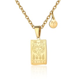 RIXERKOC Zodiac Necklace for Women Constellation Tarot Card Pendant Double Sided 18K Gold Stainless Steel Zodiac Sign Jewellery Gifts for Girls, Metal