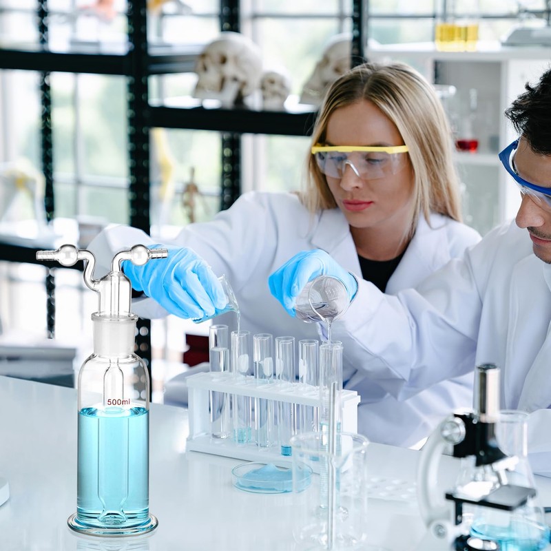 QWORK Lab Gas Washing Bottle Glass 500ML Vacuum Trap –