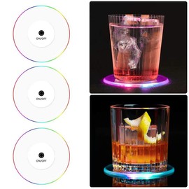 3pcs LED Light Coaster Acrylic Crystal Slim Cup Cocktail Glass Bar Bartender Luminous Coaster