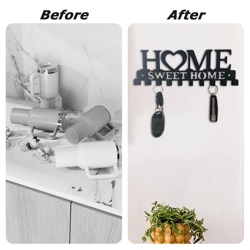 Key Hook Rack with 10 Hooks, Wall Home Sweet Home