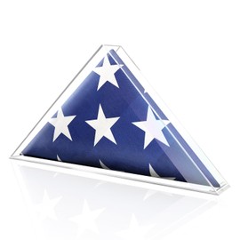 DOFOPO Flag Display Case for American Veteran Flag 5' x 9.5' Military Flag Case for Burial Flag, Clear Acrylic Memorial Flag Box, Triangle Flag Holder Display for Table or Wall Mounted