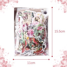 200Pcs Vintage Scrapbooking Stickers Paper Pack Flower Stickers for Scrapbooking Retro Floral Pack DIY Crafts Drawing Planner (Pink)