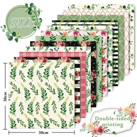 Whaline Floral Pattern Paper Pink Flower Greenery Scrapbook Paper Double-Sided Decorative Craft Paper for Spring Easter Card Making Scrapbook Photo Album Decor, 30 x 30cm, 24Pcs