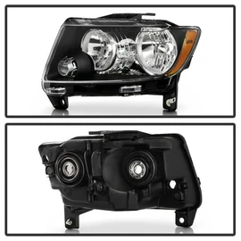 ACANII - For [Halogen Model] 2011-2013 Jeep Grand Cherokee 2011-2017 Compass Black Headlights Headlamps Pair Left+Right