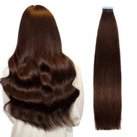 AGMITY Tape-In Real Hair Extensions, 35 cm, Darkest Brown, 20 Pieces, 40 g, Invisible Silky Straight, Seamless Straight Hair, Natural Extensions, Tape-In Remy Hair Extensions (35 cm, #2 Dark Brown)