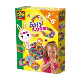 SES Creative - Braccialetti morbidi – Set fai da te per bambini – Set di nastri – Bracciali fai da te – Con pratiche bambole in legno – dai 3 anni in su