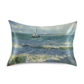 Blueangle Van Gogh Sailboat Satin Pillowcase for Hair and Skin Silk Pillowcase, Queen Size(20x30 inches) - Slip Cooling Satin Pillow Covers with Envelope Closure