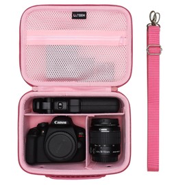 Camera Case Compatible with Canon EOS Rebel T7 / R100 / R50 / R5 / R6 Mark II / R7 / R8 / 90D / 5D Mark IV, Sony, Nikon DSLR Camera, Lens, Tripod, with 4 Pieces of Dividers and Shoulder Strap, Magenta