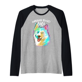 Colorful Pop Art Portrait Husky Dog Dad Papa Father's Day Raglan Baseball Tee