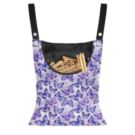 Hzeswody Butterfly Purple Clothespin Bag for Clothesline Outdoor, Soft & Lightweight Hanging Bag for Laundry, Clothes Pins Bag Holder Outdoor, Clothes Pin Bag for Outside