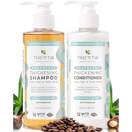 Tree to Tub Set de Champú y Acondicionador Voluminizador de Biotina - Cafeína Activadora para Cabello Más Llano, Champú y Acondicionador Espesante