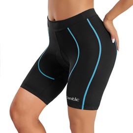Santic - Pantalones cortos de ciclismo para mujer, acolchados, transpirables, para bicicleta, Azul, Large