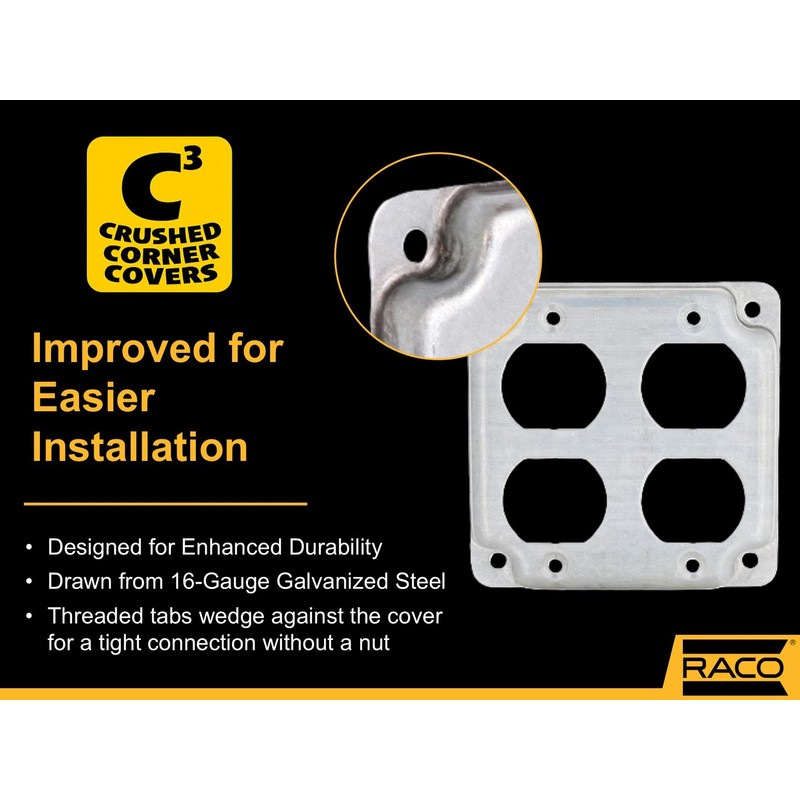 Hubbell-Raco 907C 2 Duplex Receptacles 4-Inch Square Exposed Work Cover,