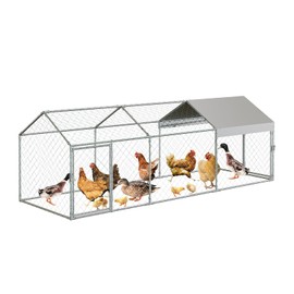Large Metal Chicken Coop, 120" x 40" x 40" Chicken Run with Cover, Outdoor Walk in Poultry Cage, Metal Chicken Coop for Yard Farm Duck Rabbit Hen, Silver