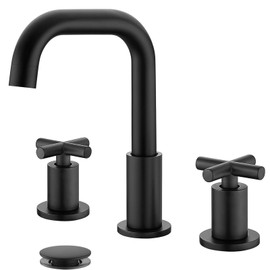 gotonovo 8 inch Widespread 3 Hole Bathroom Sink Faucet,2 Cross Handle Vanity Faucet Deck Mount Basin for Bathroom Sink 360° Swivel Spout with Pop Up Drain Matte Black