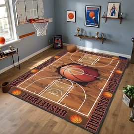 Basketball Rug for Boys Bedroom,5'x7' Basketball Court Rugs with Non-Slip Backing, Sports Carpet for Game Room and Living Room Decor