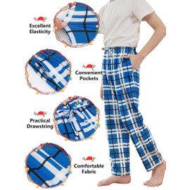 Cooraby Boys Plaid Pants Boys Girls Printed Plaid Pants with Pockets Drawstring Elastic Waist for Christmas